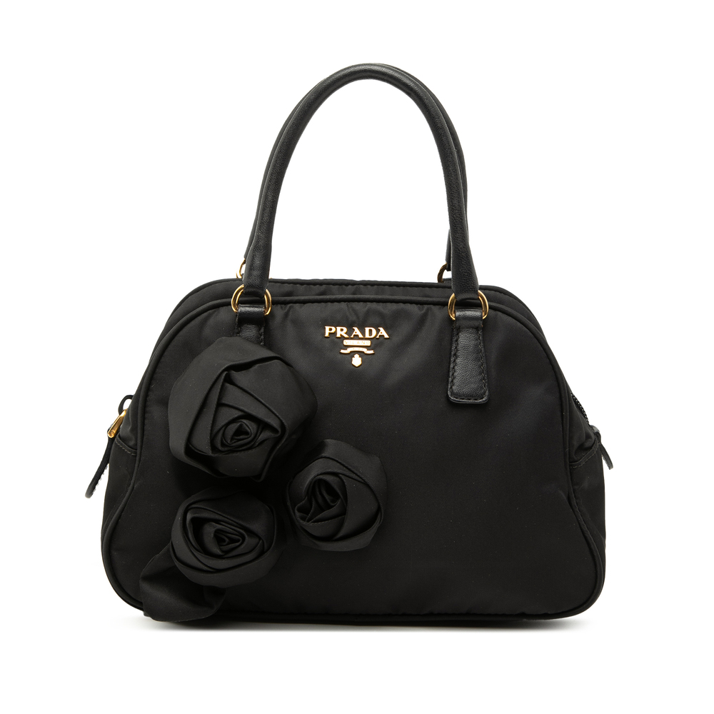 Pre-Loved Prada Rose Embellished Tessuto Handbag